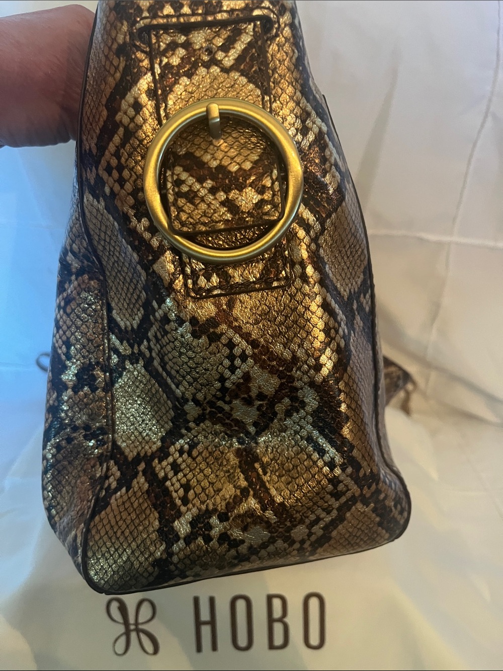 HOBO Gold and Black Snake-Print Hobo Shoulder Bag - Picture 8 of 13